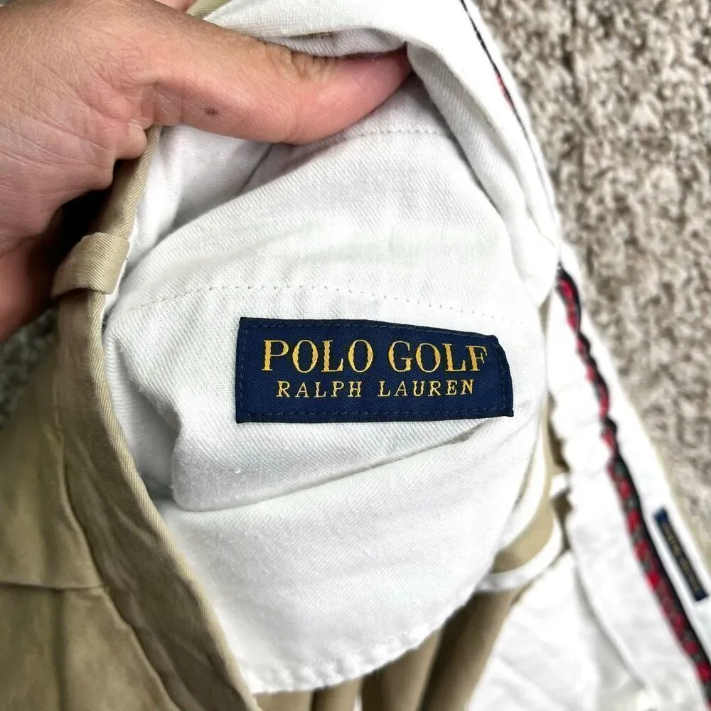 Polo Ralph Lauren Shorts Boys 38 Golf Cotton Twill Stretch Tan Khaki Pleated 9”‎